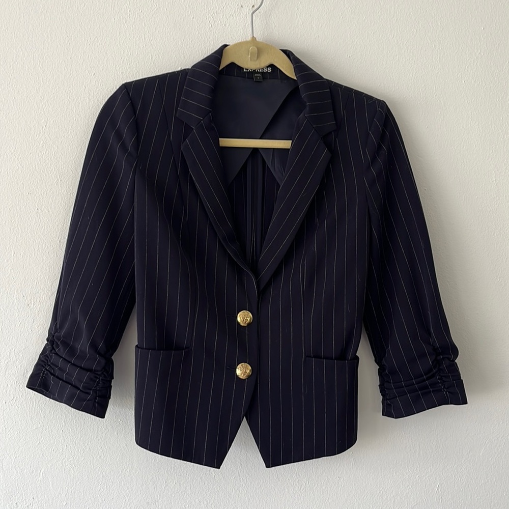Navy pinstripe blazer